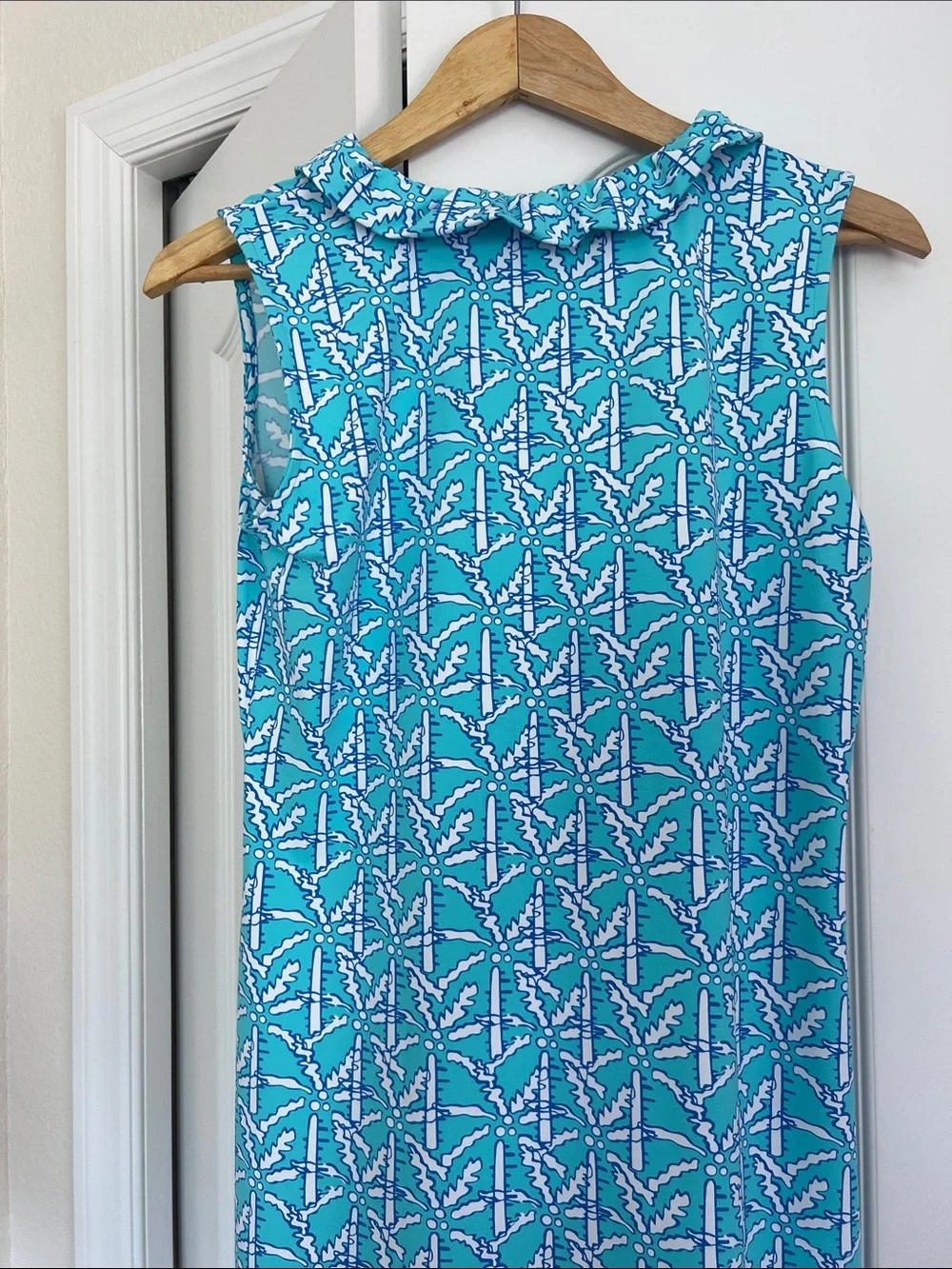 Lulu-B Turquoise, Cornflower Blue & White Patterned Midi Dress - Picture 7 of 7